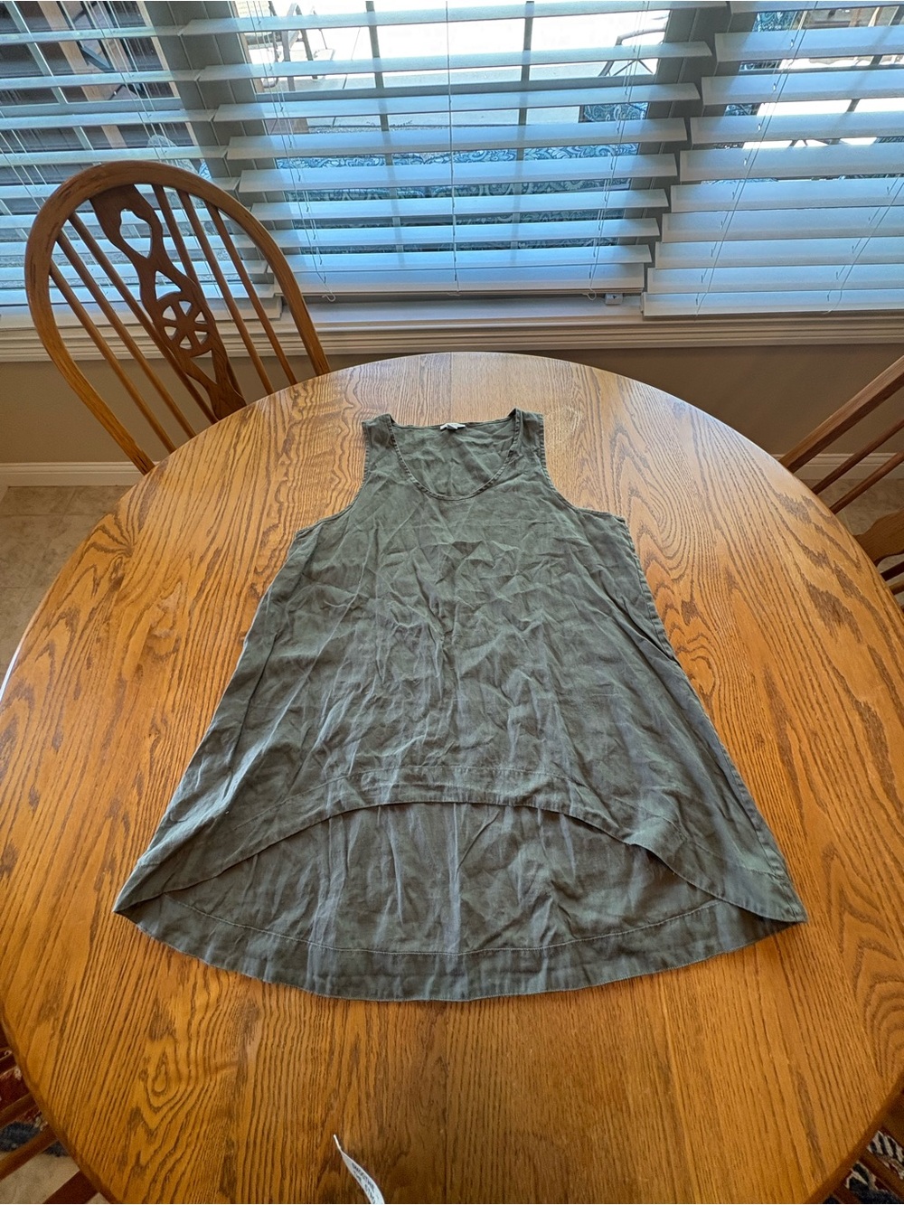 Saks Fifth Avenue Sage Green Linen HiLo Tunic Tank Top Sz L Langenlook EUC